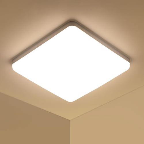 GOECO quadratische LED-Deckenleuchte, Farbe Weiß, 23 x 23 x 3,5 cm, warmes Licht 3000 K, 36 W, ideal für moderne Dekoration_voghion.com