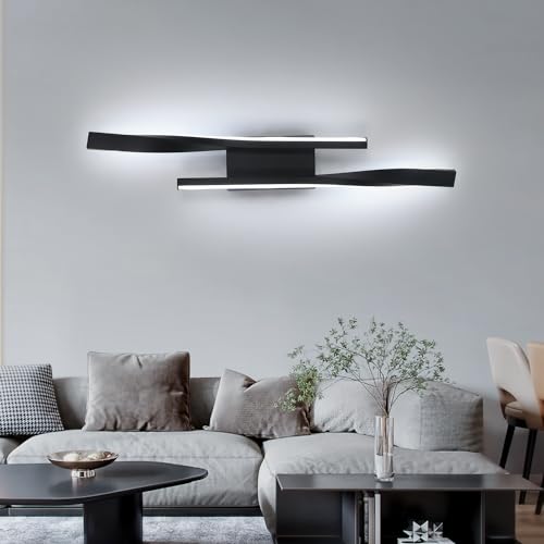 GOECO Modernes Wandleuchtendesign, Farbe Schwarz, 42 x 6 x 5,5 cm, weißes Licht 16 W, ideal für Funktionsräume_voghion.com