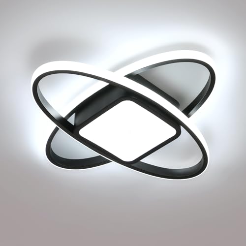 GOECO Doppelte ovale LED-Deckenleuchte, Farbe Schwarz, 40 x 40 x 6 cm, weißes Licht 6500 K, 40 W, moderne Dekoration für Wohnzimmer und Küchen_voghion.com